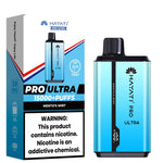 Load image into Gallery viewer, Hayati Pro Ultra 15000+ Puffs disposable vape in Mentos Mint flavor, showcased with a blue device and matching packaging.
