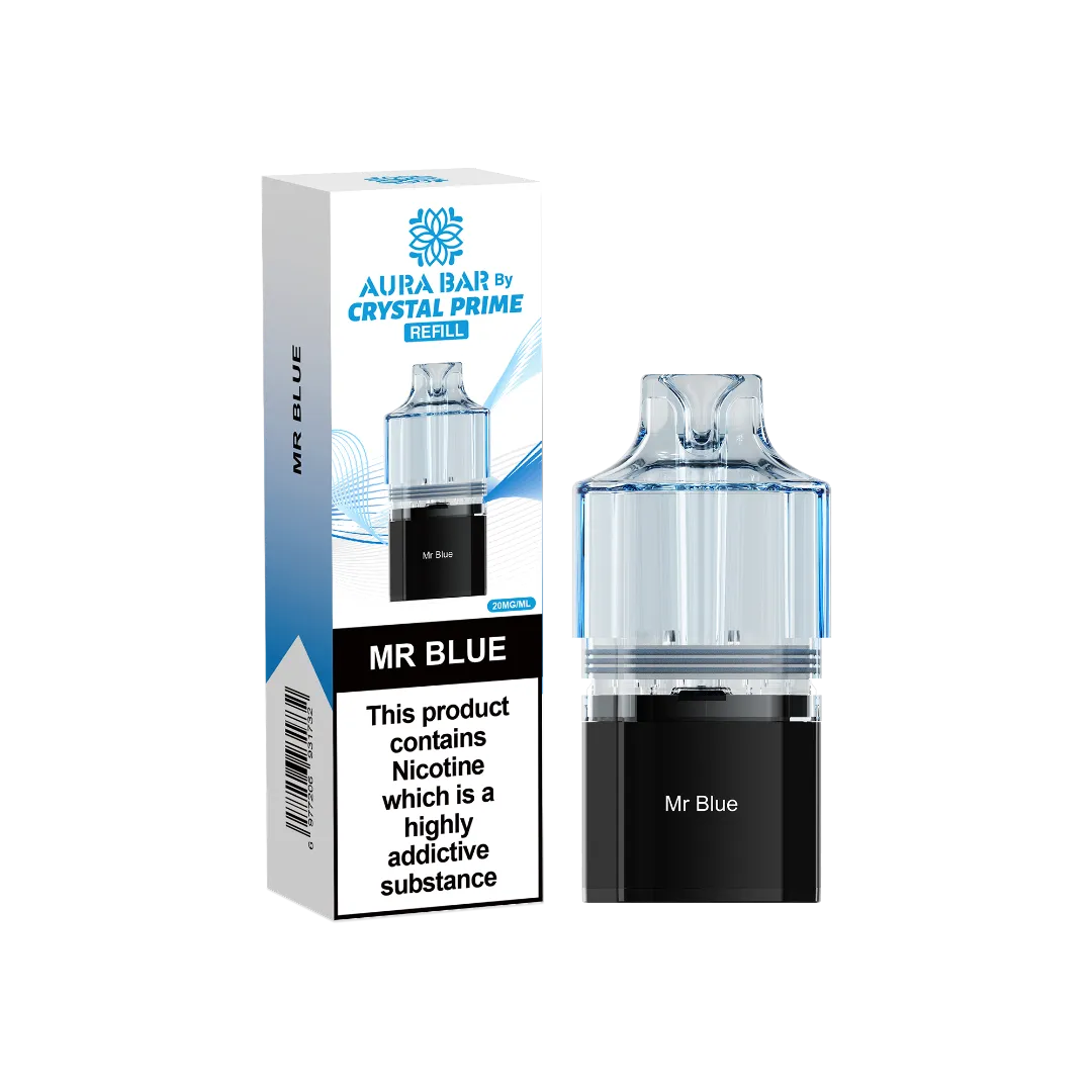 mr blue flavour aura bar by crystal prime 10k pre-filled replacement pods