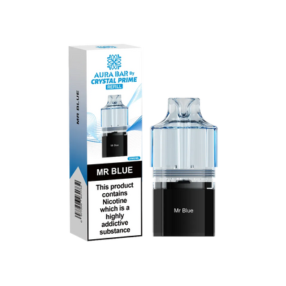 mr blue flavour aura bar by crystal prime 10k pre-filled replacement pods