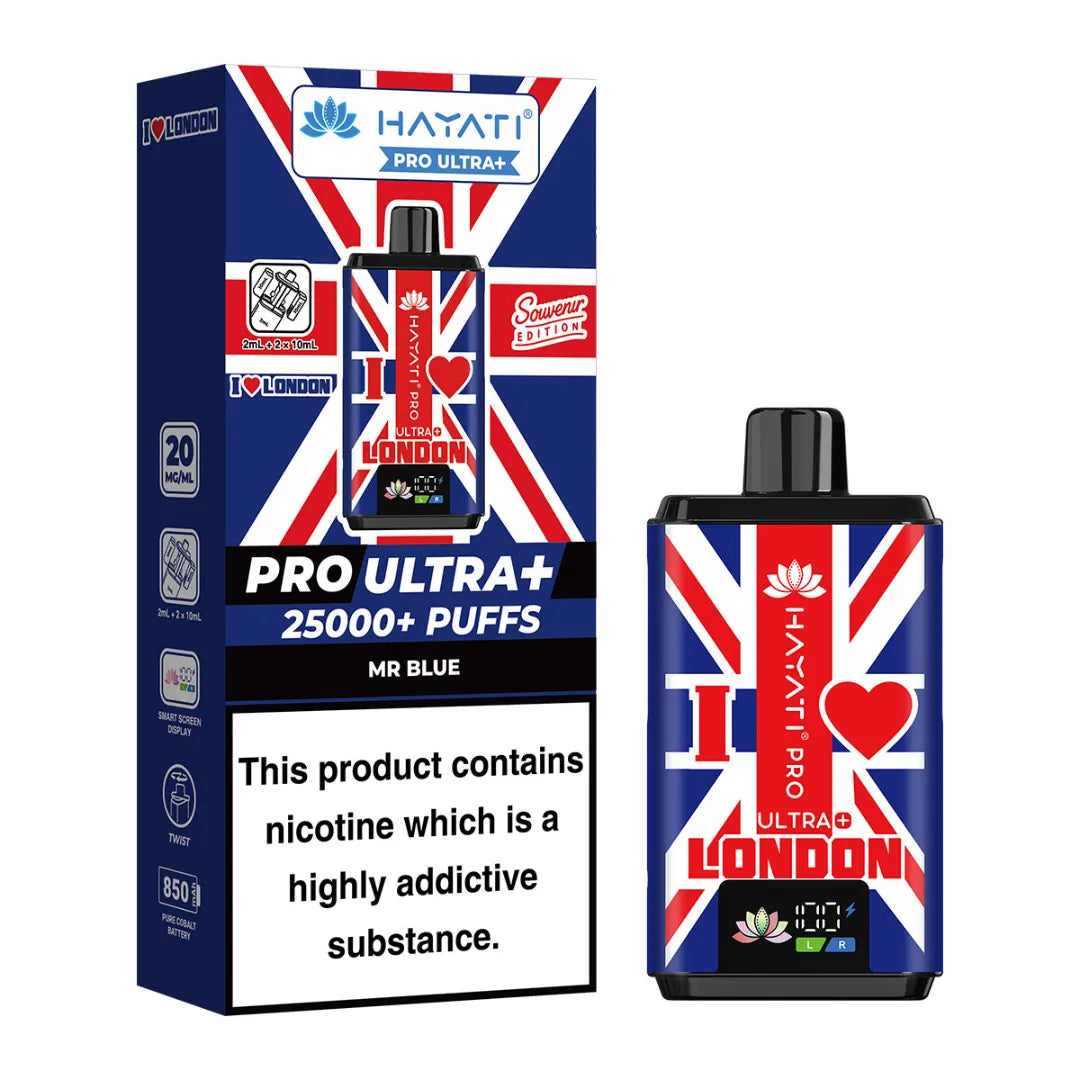 Souvenir edition Hayati Pro Ultra+ vape device in Mr blue flavour