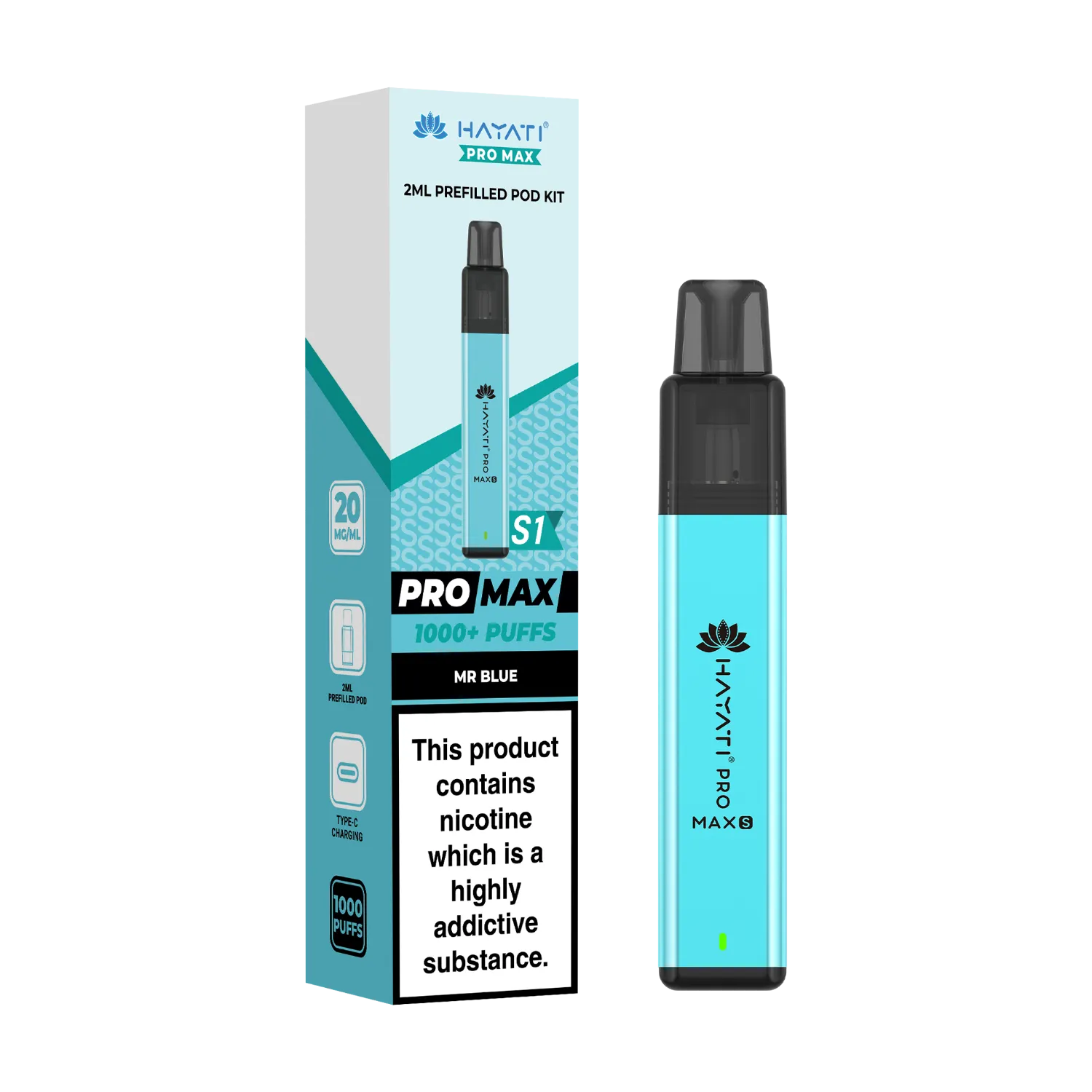 Hayati Pro Max S1 prefilled pod kit in Mr Blue