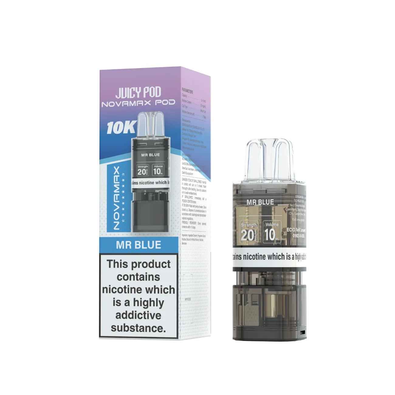 Juicy Pod Novamax Pod 10K pre-filled pod in Mr Blue flavour
