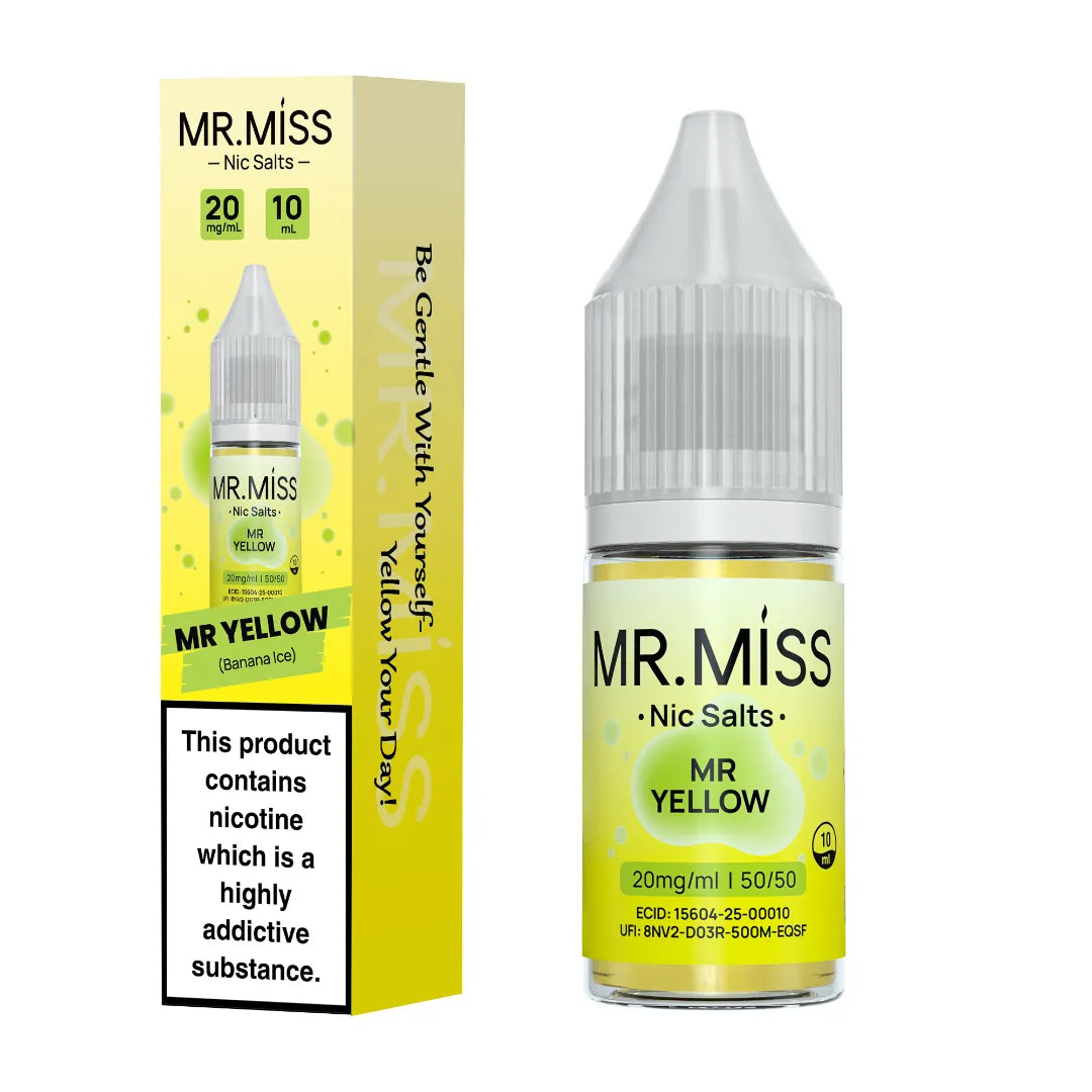 Mr.Miss Nic Salts Mr Yellow E-Liquid bottle Banana Ice flavour