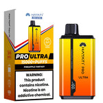 Load image into Gallery viewer, Hayati Pro Ultra disposable vape in Pineapple Fantasy flavor, shown with its vibrant yellow and orange packaging, stating &#39;15000+ puffs&#39; and a warning about nicotine content.
