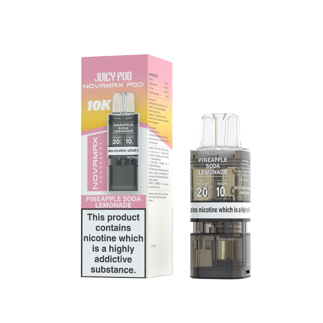 Juicy Pod Novamax Pod 10K pre-filled pod in Pineapple Soda Lemonade flavour
