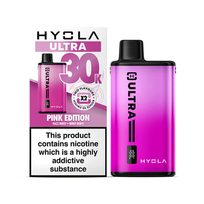 Pink Edition Flavour Hyola Ultra 30k Puff Prefilled Pod Kit. Two Flavour Vape Razz Berry and Berry Burst