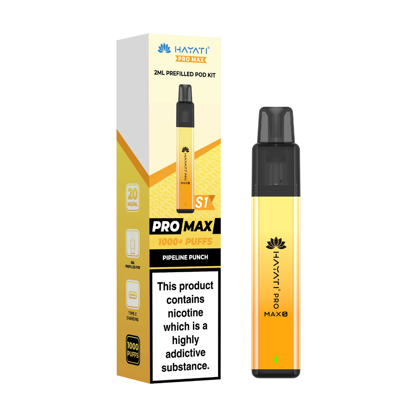 Hayati Pro Max S1 prefilled pod kit in Pipeline Punch