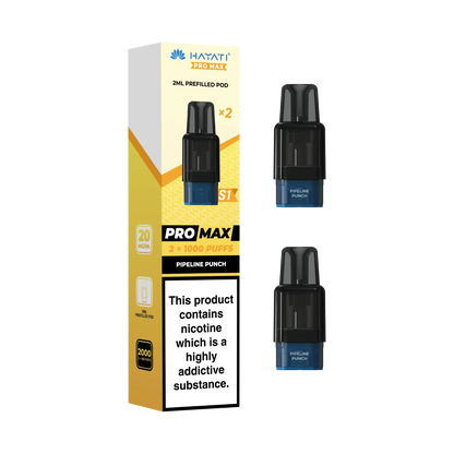 Hayati Pro Max S1 prefilled replacement pods with Pipeline Punch flavour. 2ml pods each 1000 puffs