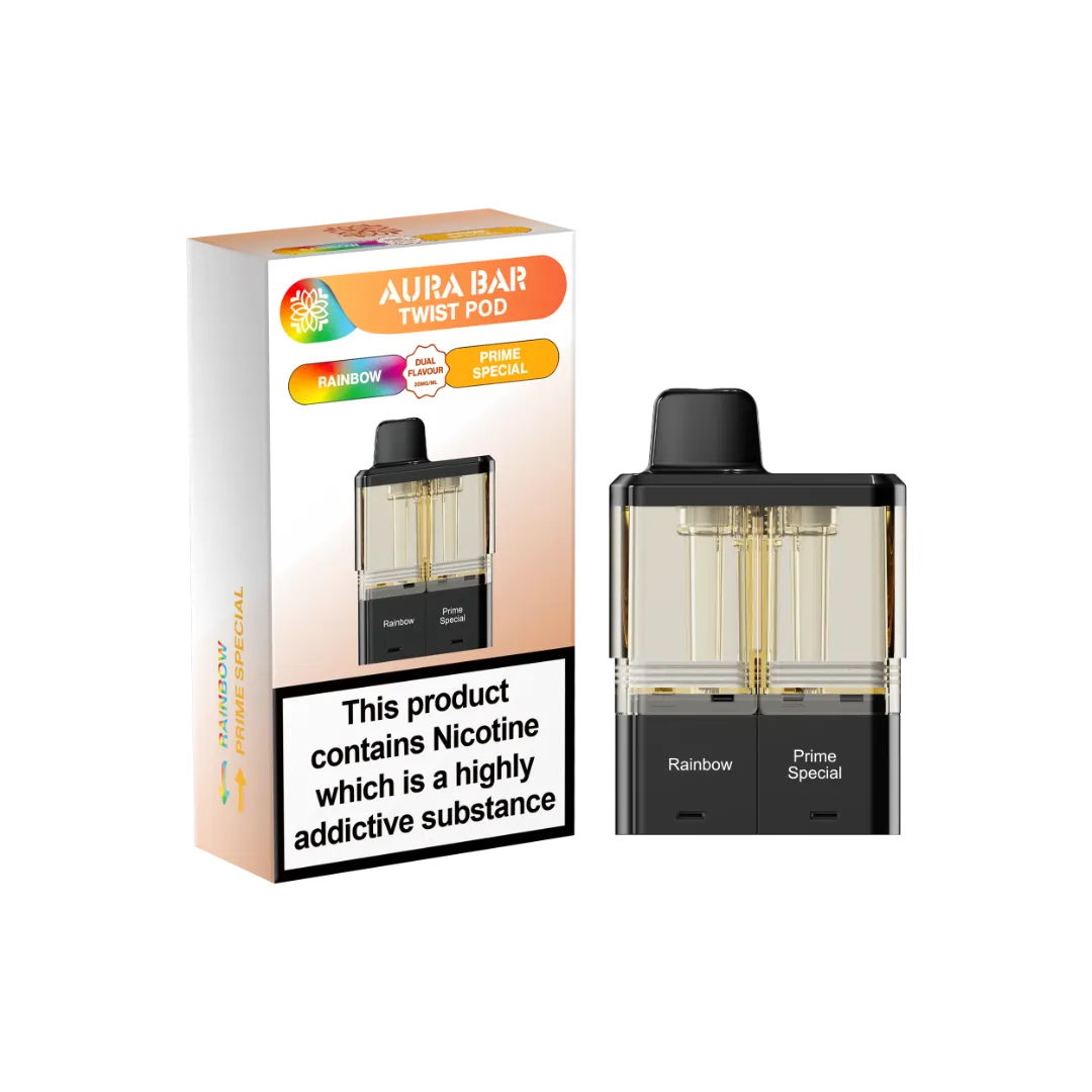 Aura Bar 40K Refill Replacement Pod by Crystal Prime Rainbow and Prime Special dual flavour