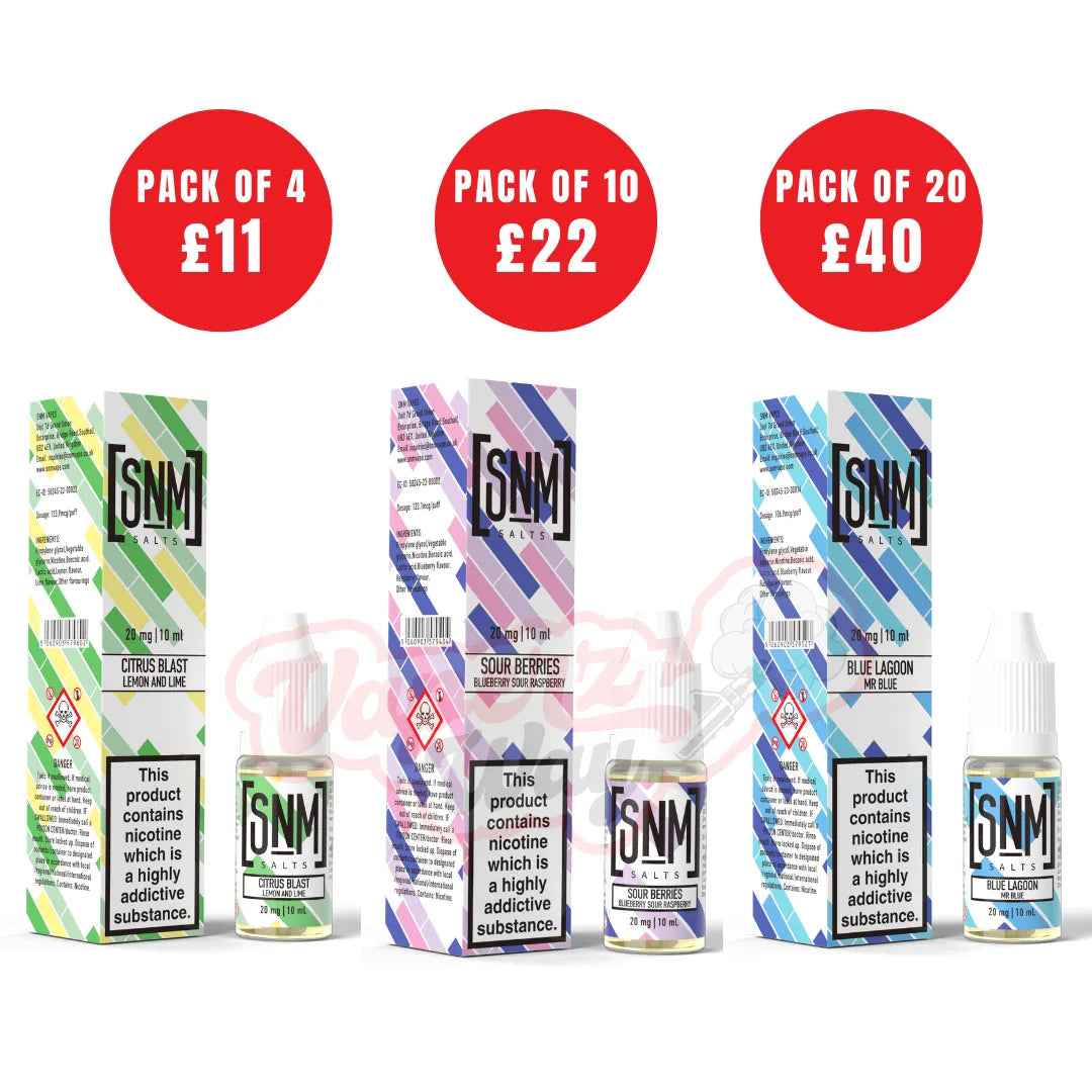 SNM Nic Salts 10mg and 20mg nicotine strength E Liquids