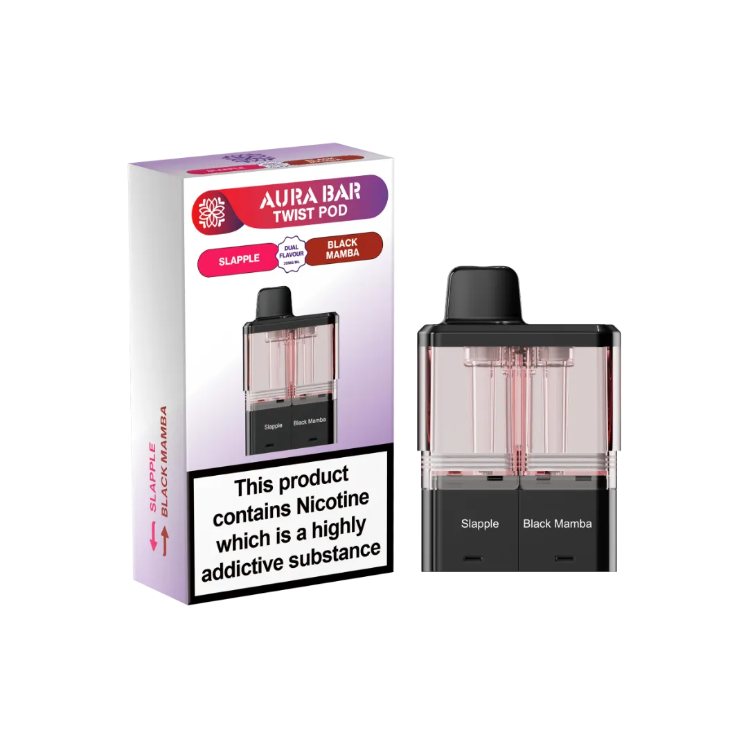 Aura Bar 40K Refill Replacement Pod by Crystal Prime Slapple and Black Mamba dual flavour