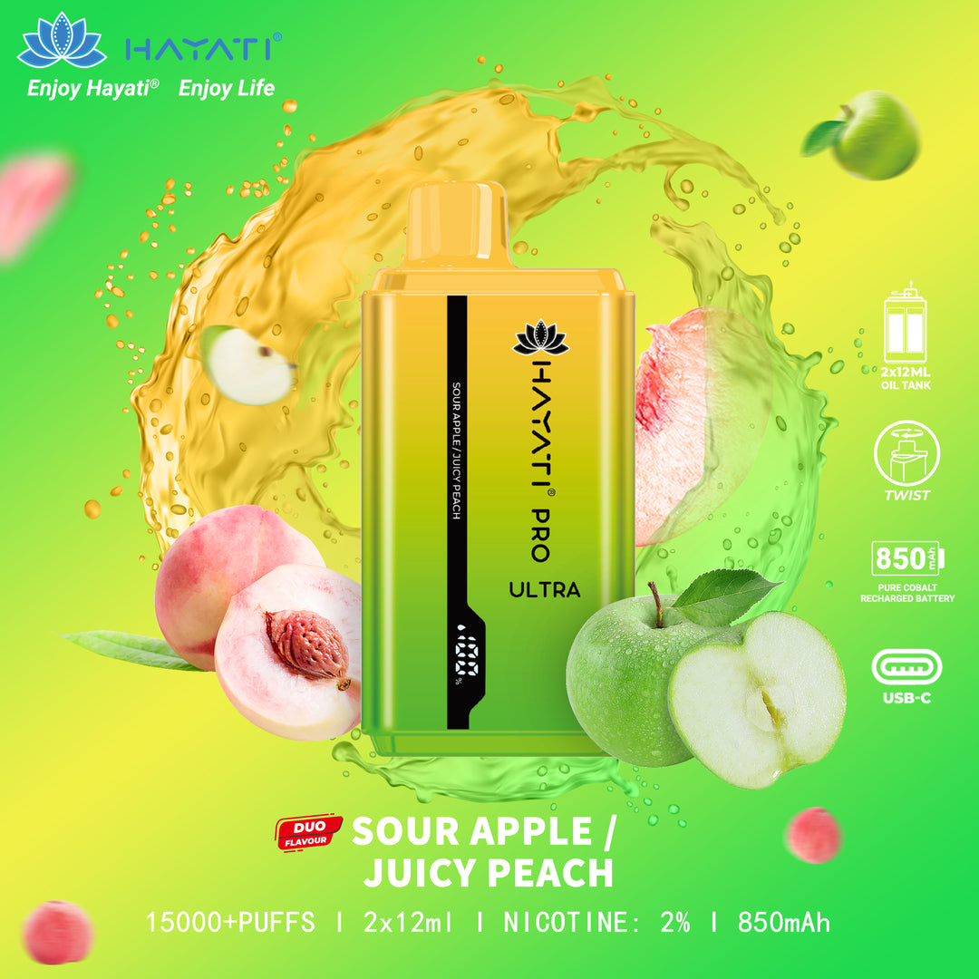 Sour Apple / Juicy Peach Hayati Pro Ultra 15K Puff Disposable Vape