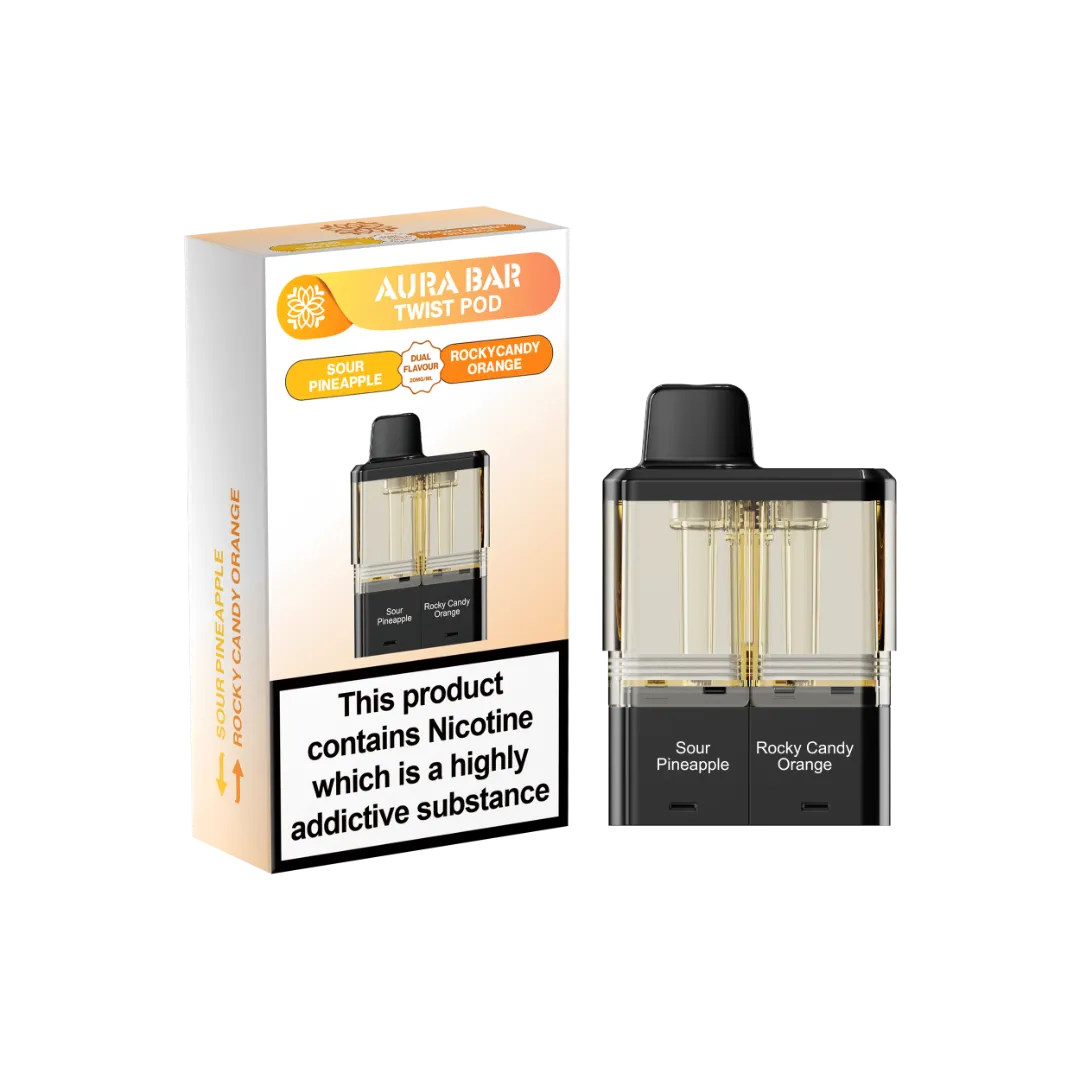 Aura Bar 40K Refill Replacement Pod by Crystal Prime Sour Pineapple and Rocky Candy Orange dual flavour
