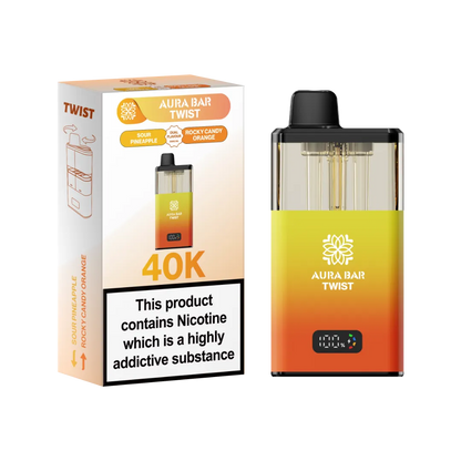 Sour Pineapple and Rocky Candy Orange dual flavour vape by Crystal Prime Aura Bar Twist 40K Puff Vape