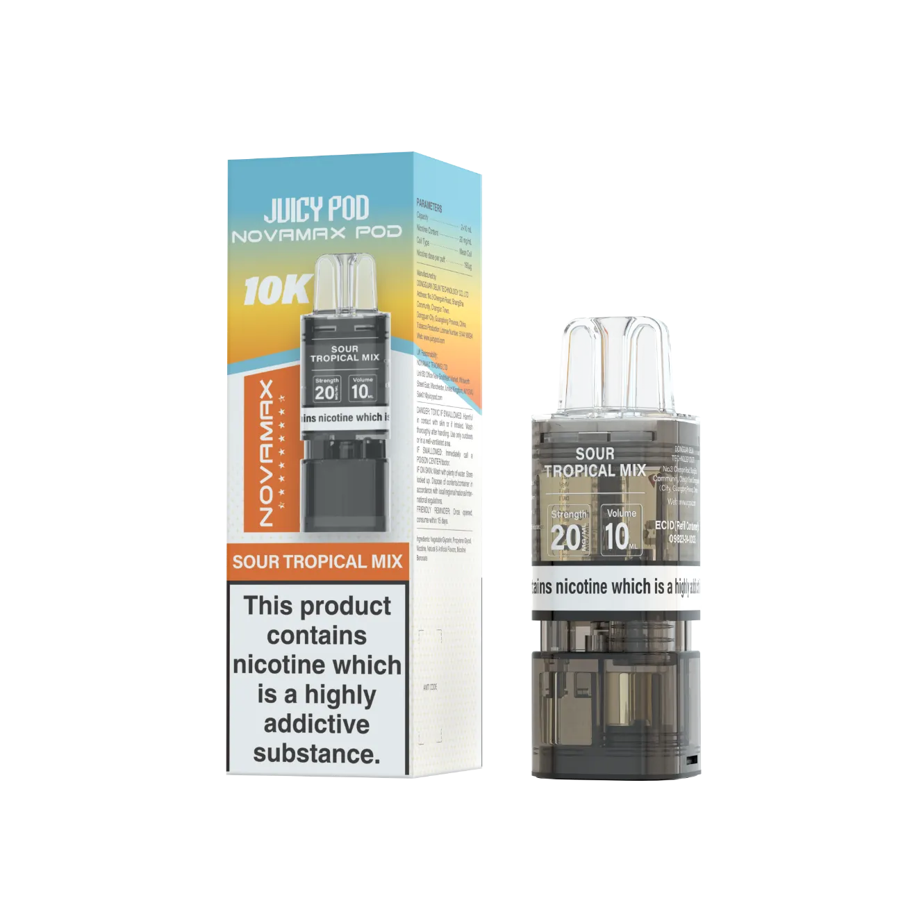 Juicy Pod Novamax Pod 10K pre-filled pod in Sour Tropical Mix flavour