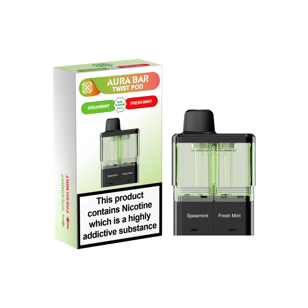 Aura Bar 40K Refill Replacement Pod by Crystal Prime Spearmint and Fresh Mint dual flavour 