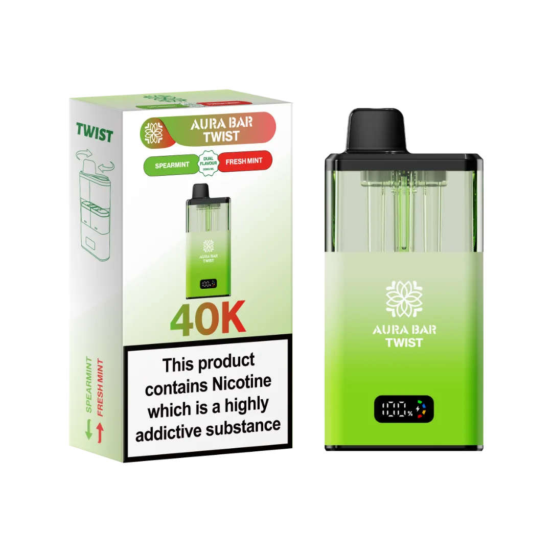 Spearmint and Fresh Mint dual flavour vape by Crystal Prime Aura Bar Twist 40K Puff Vape