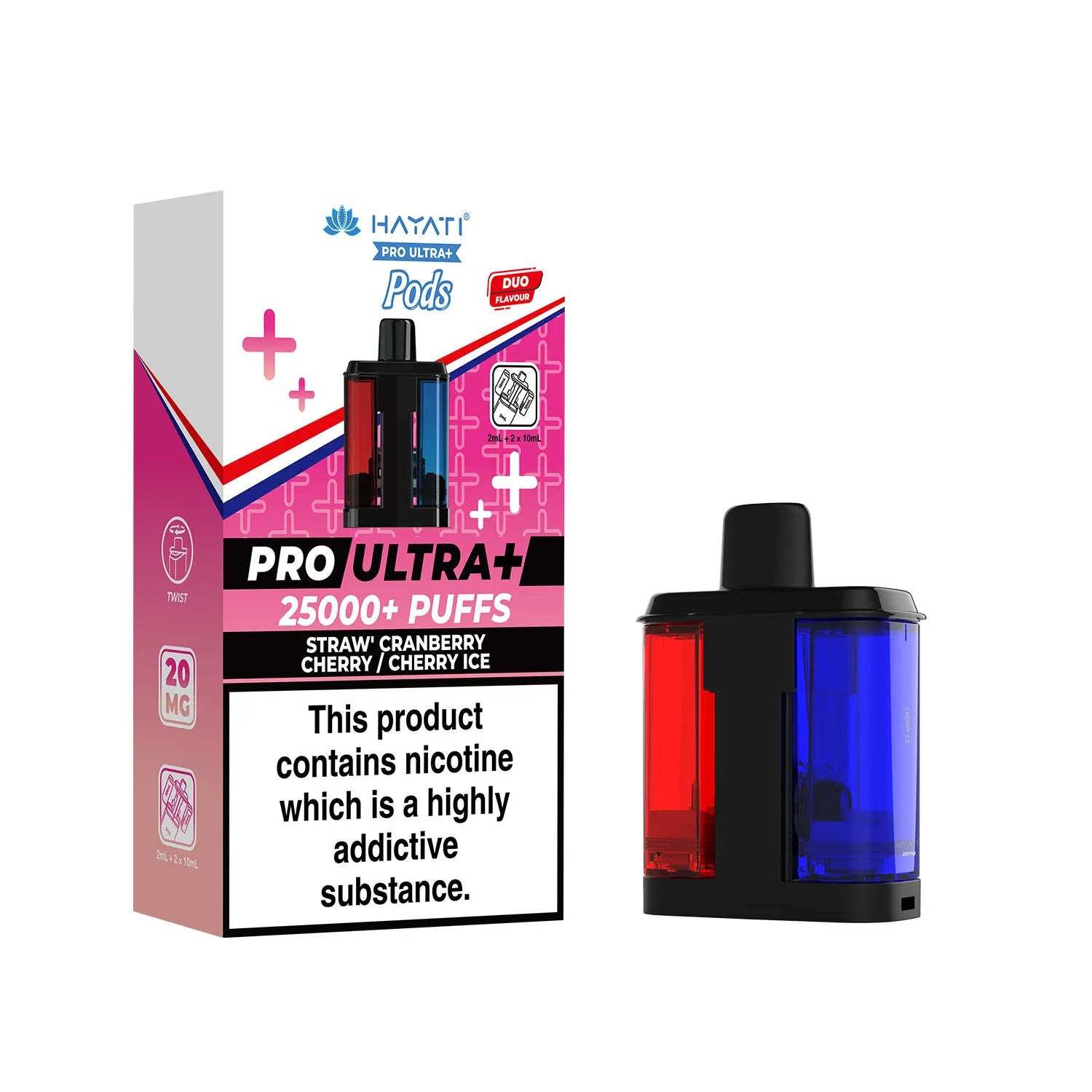 Straw Cranberry Cherry and Cherry Ice Hayati Pro Ultra Plus 25k Pre-filled Replacement Pods and Hayati 25000 Pod Refills