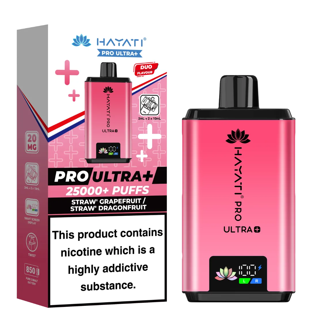 Straw Grapefruit and Straw Dragonfruit Flavour Hayati Pro Ultra Plus 25k Puff Prefilled Pod Kit