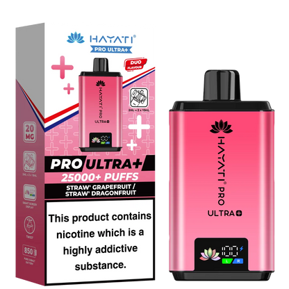 Straw Grapefruit and Straw Dragonfruit Flavour Hayati Pro Ultra Plus 25k Puff Prefilled Pod Kit