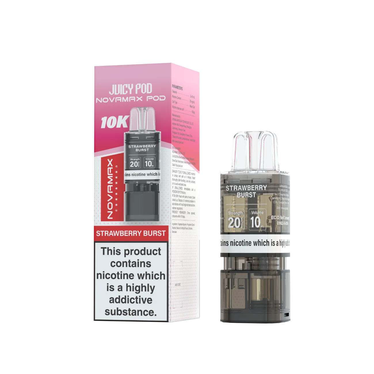 Juicy Pod Novamax Pod 10K pre-filled pod in Strawberry Burst flavour