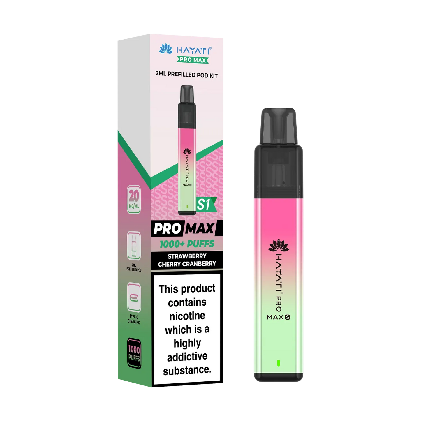 Strawberry Cherry Cranberry flavour Hayati Pro Max S1 prefilled pod kit