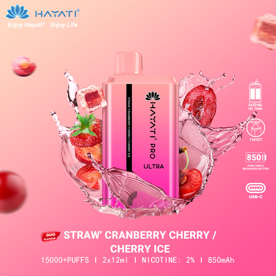 Strawberry Cranberry Cherry / Cherry Ice Hayati Pro Ultra 15K Puff Disposable Vape