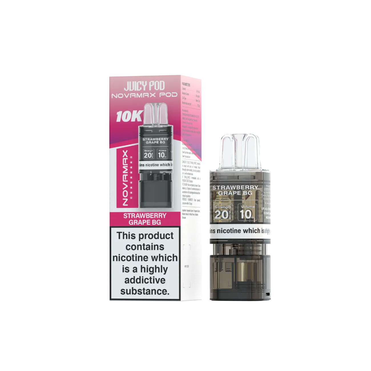 Juicy Pod Novamax Pod 10K pre-filled pod in Strawberry Grape BG flavour