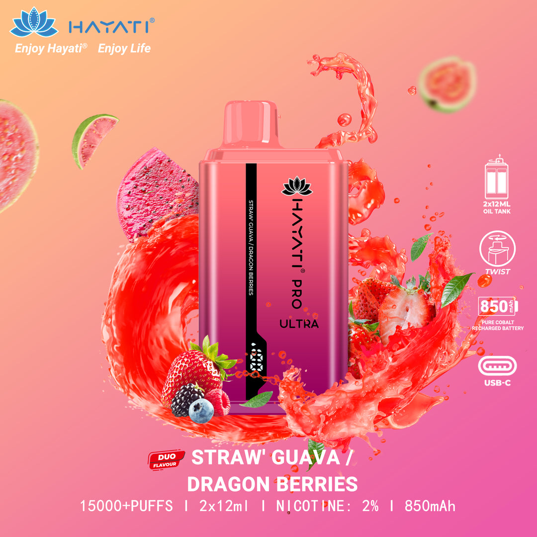 Strawberry Guava / Dragon Berries Hayati Pro Ultra 15K Puff Disposable Vape