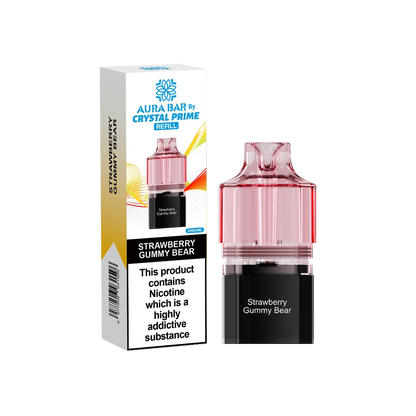 strawberry gummy bear flavour aura bar by crystal prime 10k pre-filled replacement pods