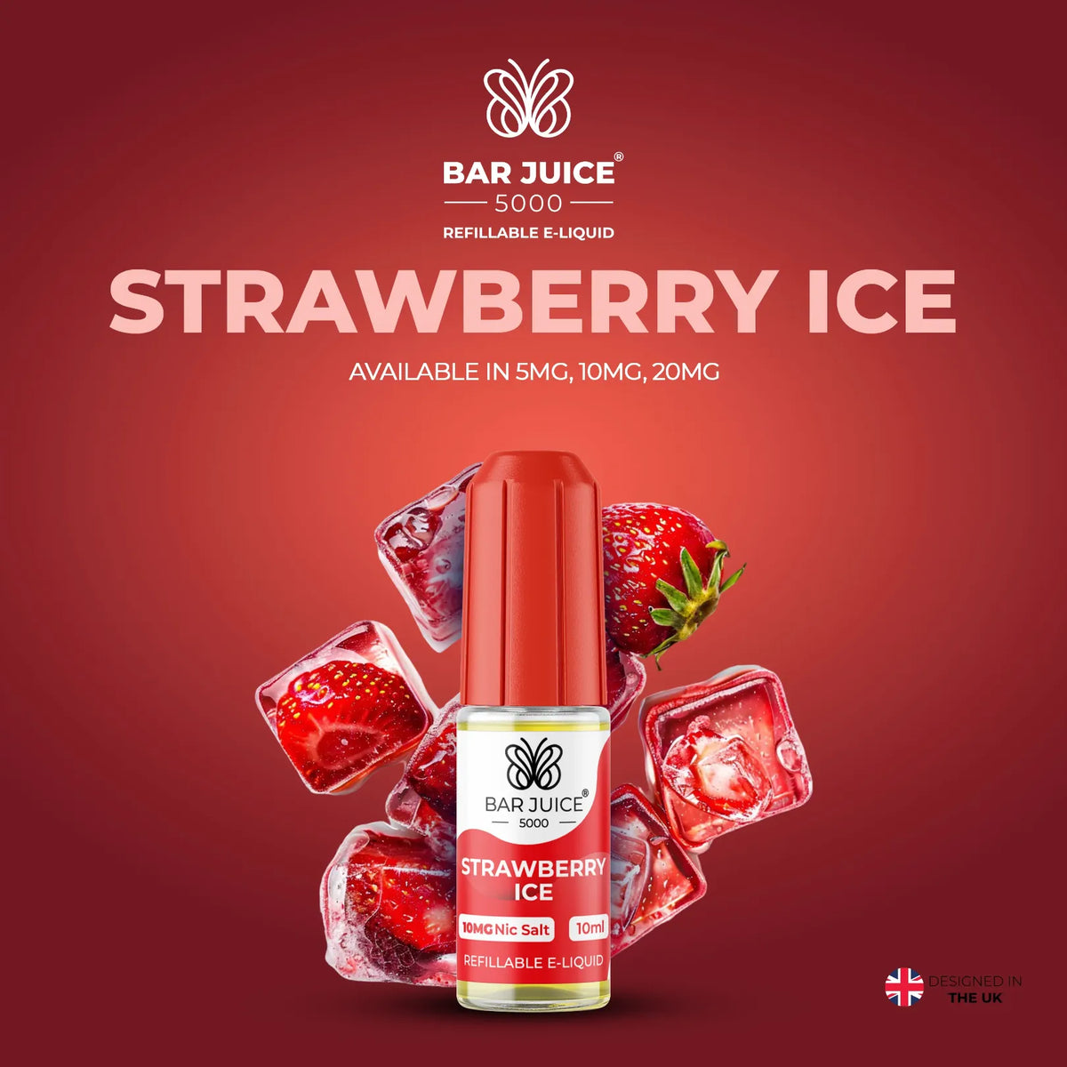 5mg, 10mg and 20mg Strawberry Ice Bar Flavour Bar Juice 5000 Nic Salts E-liquid