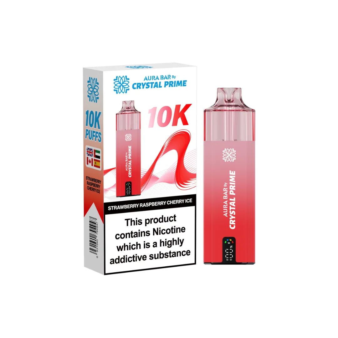Strawberry Raspberry Cherry Ice Flavour Crystal Prime Aura Bar 10k Puff Prefilled Pod Kit