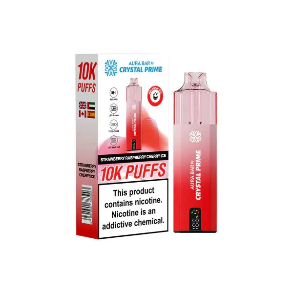 Aura Bar 10K Puff Disposable Vape Strawberry Raspberry Cherry Ice by Crystal Prime