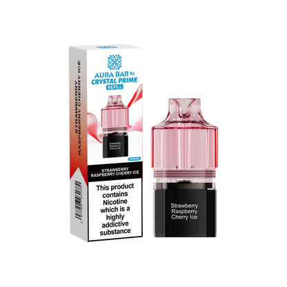 strawberry raspberry cherry iceflavour aura bar by crystal prime 10k pre-filled replacement pods