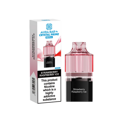 strawberry raspberry ice flavour aura bar by crystal prime 10k pre-filled replacement pods