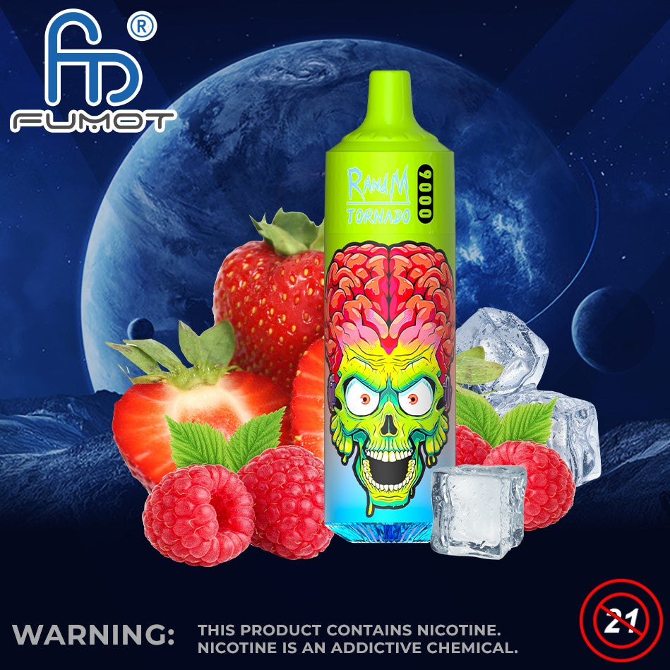 Strawberry Raspberry Ice RandM Tornado 9000 Puff Disposable Vape