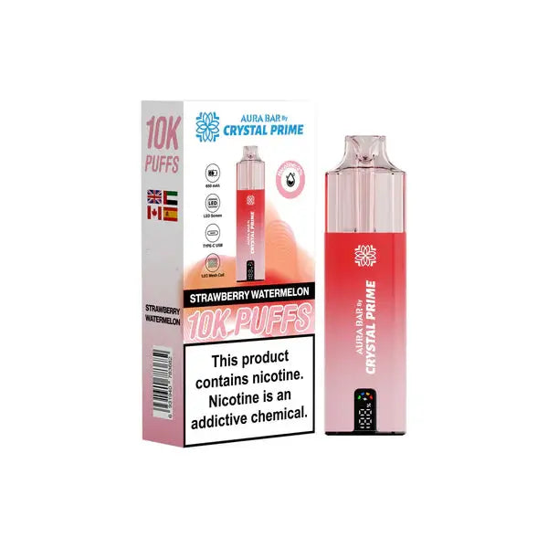 Aura Bar 10K Puff Disposable Vape Strawberry Watermelon by Crystal Prime