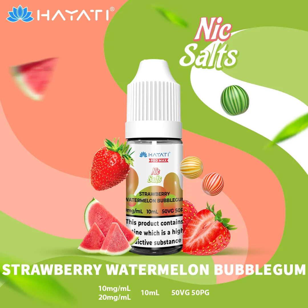 Strawberry watermelon Bubblegum Hayati Pro Max Nic Salt 10mg and 20mg Nicotine Strength 10ml Bottle