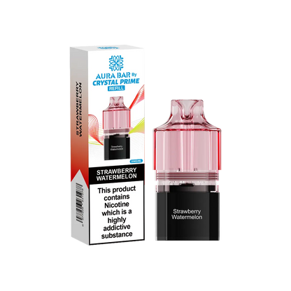 strawberry watermelon flavour aura bar by crystal prime 10k pre-filled replacement pods