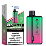 Load image into Gallery viewer, Hayati Pro Ultra disposable vape in Strawberry Watermelon flavor, displaying the device alongside its vibrant green and pink packaging, which states &#39;15000+ puffs&#39; and a nicotine warning.
