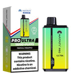 Load image into Gallery viewer, Packaging and vape device for Hayati Pro Ultra in Tropical Pineapple flavor, featuring a green-yellow gradient and information on features and health warning.
