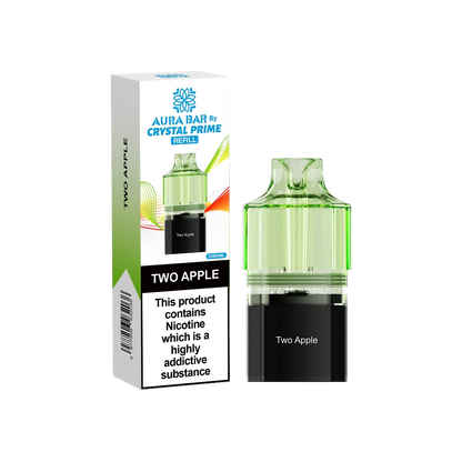 two apple flavour aura bar by crystal prime 10k pre-filled replacement pods