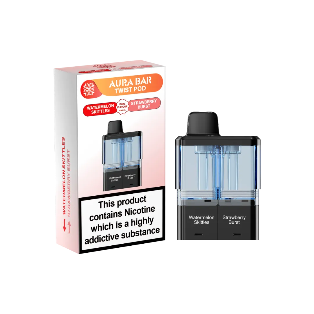 Aura Bar 40K Refill Replacement Pod by Crystal Prime Watermelon Skittles and Strawberry Burst dual flavour