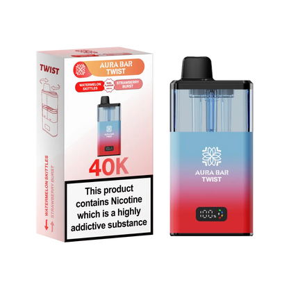 Watermelon Skittles and Strawberry Burst dual flavour vape by Crystal Prime Aura Bar Twist 40K Puff Vape